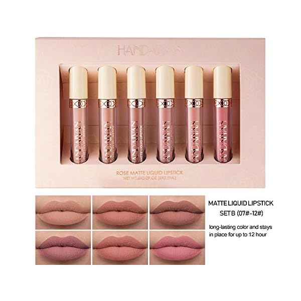 MAEPEOR Matte Liquid Lipstick 6PCS Nude Velvety Lip Gloss Kit Long-Lasting Wear Non-Stick Cup and Not Fade Lipstick Set for Warm or Cool Undertone (Nude Series, 6PCS-E)