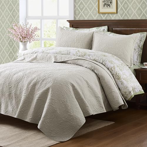 WDCOZY Paisley Quilt Set King Size Beige Matelasse Lightweight Bedspread Soft Farmhouse Rustic Coverlet Spring Summer Vintage Thin Comforter Country Bedding 104x90 inches 3 Pieces