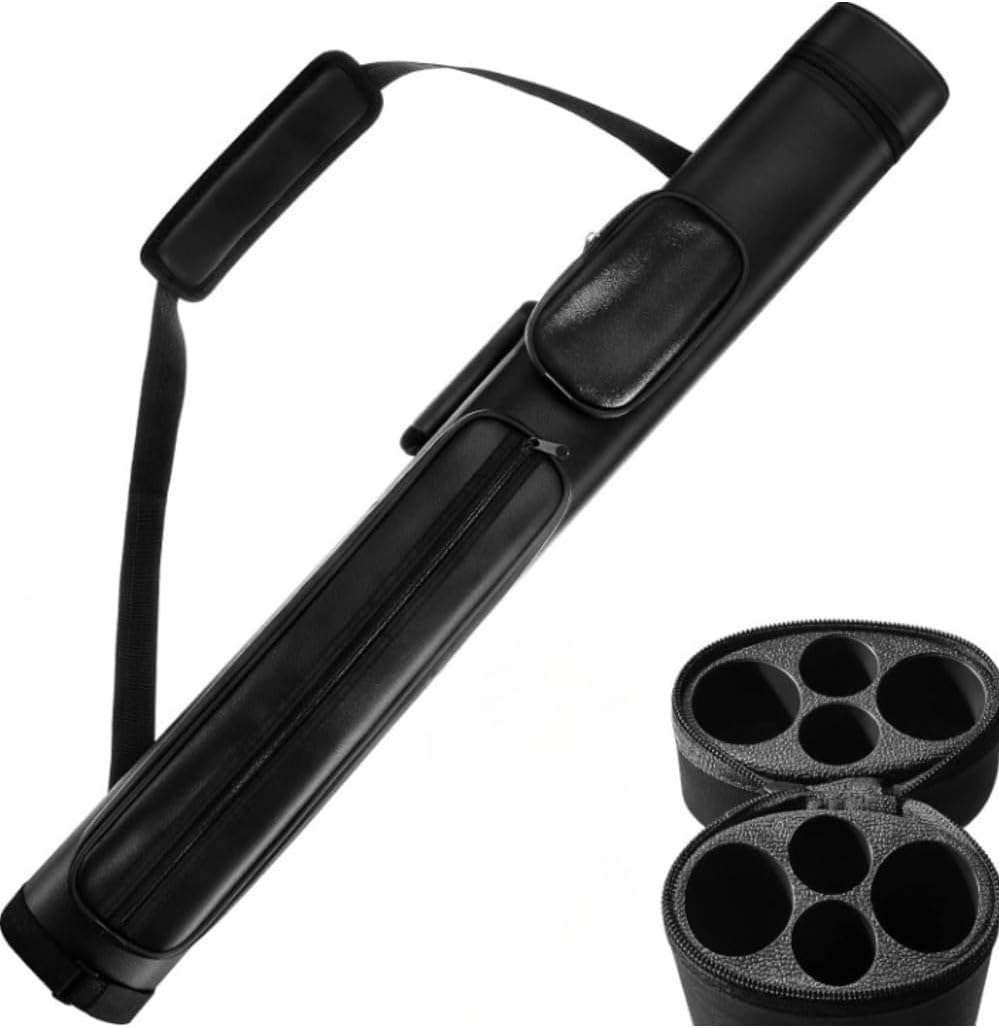Spall 2 X Hard Oval Pool Cue Billiard Stick Carrying Case Table Accessories Cases 4 Holes Pu Bags With Pieces Chalk Cubes