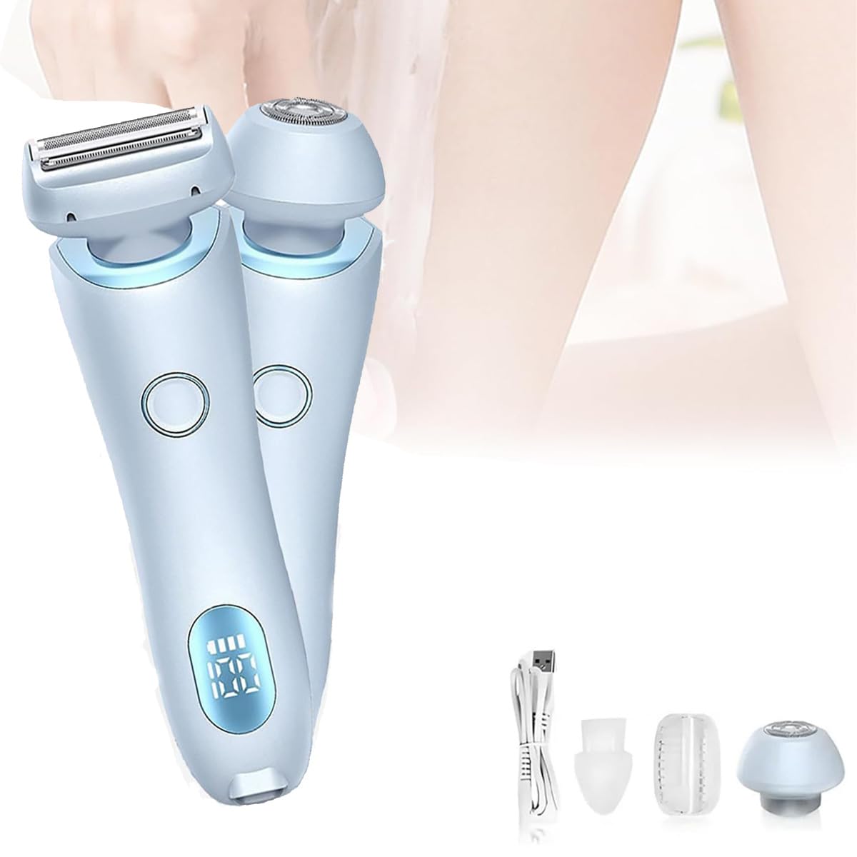 Vantique Shaver, Glowbabe on The Go Lady Shaver, Glow Aura Womens Razor, Glowshave 2-in-1 Women's Ipx7 Waterproof Bikini Trimmer for Women (Blue)