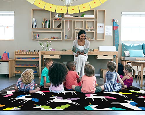 Hello Sunshine Unicorn Carpet for Kids Classroom or Bedroom, 5'x7'6"