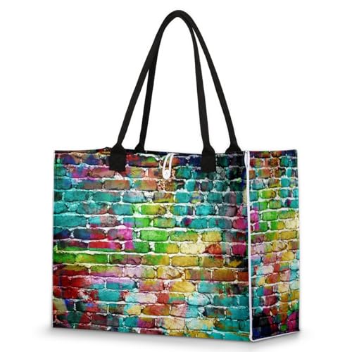 Art Brick Wall Tote Bag for Women Large Beach Bag Reusable Tote Bags for Work Travel Beach Shopping