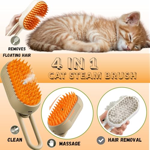 Image of 4-in-1 Cat Steam Brush | Rechargeable & Anti-Static | Massage & Cleaning | Shedding & Combing in One!
