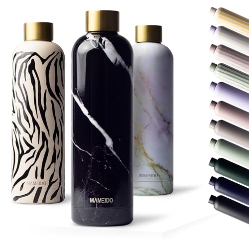 MAMEIDO dricksflaska i rostfritt stål 500ml - läckagesäker termosflaska, kolsyra lämplig, BPA-fri, isolerad flaska 12h varm & 24h kall (Black...