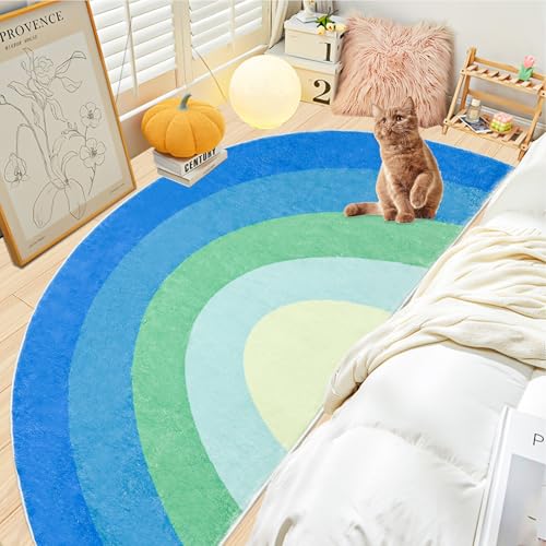 Lacomfy Kids Rug Carpet 5Ft Rainbow Bedroom Area Rug for Boys Girls Room Half Round Rainbow Playroom Bathroom Rug Soft Child Bedside Floor Mat Nonslip Washable Doormat, 31.5