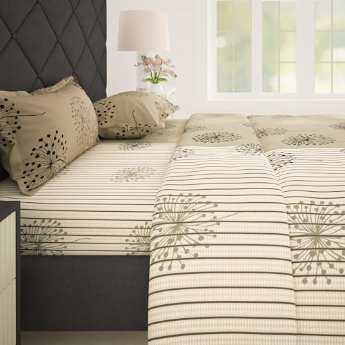 Story@Home Bedsheet for King Size Bed | 186 TC | Beige | Floral | 1 Piece Cotton bedsheet for King Size Bed with 2 Pillow Covers (270 x 270 cm) Perfect for Home Decor & Gifting | Cotton bedsheet