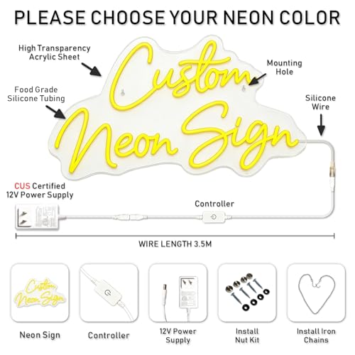Image of Custom Neon Sign, Dimmable Name Logo Personalized Indoor Wall Decor Light | Custom names, logos, texts, fonts & colors, wall‑mount hardware, for bedroom, game room, wedding, birthday, commercial decor