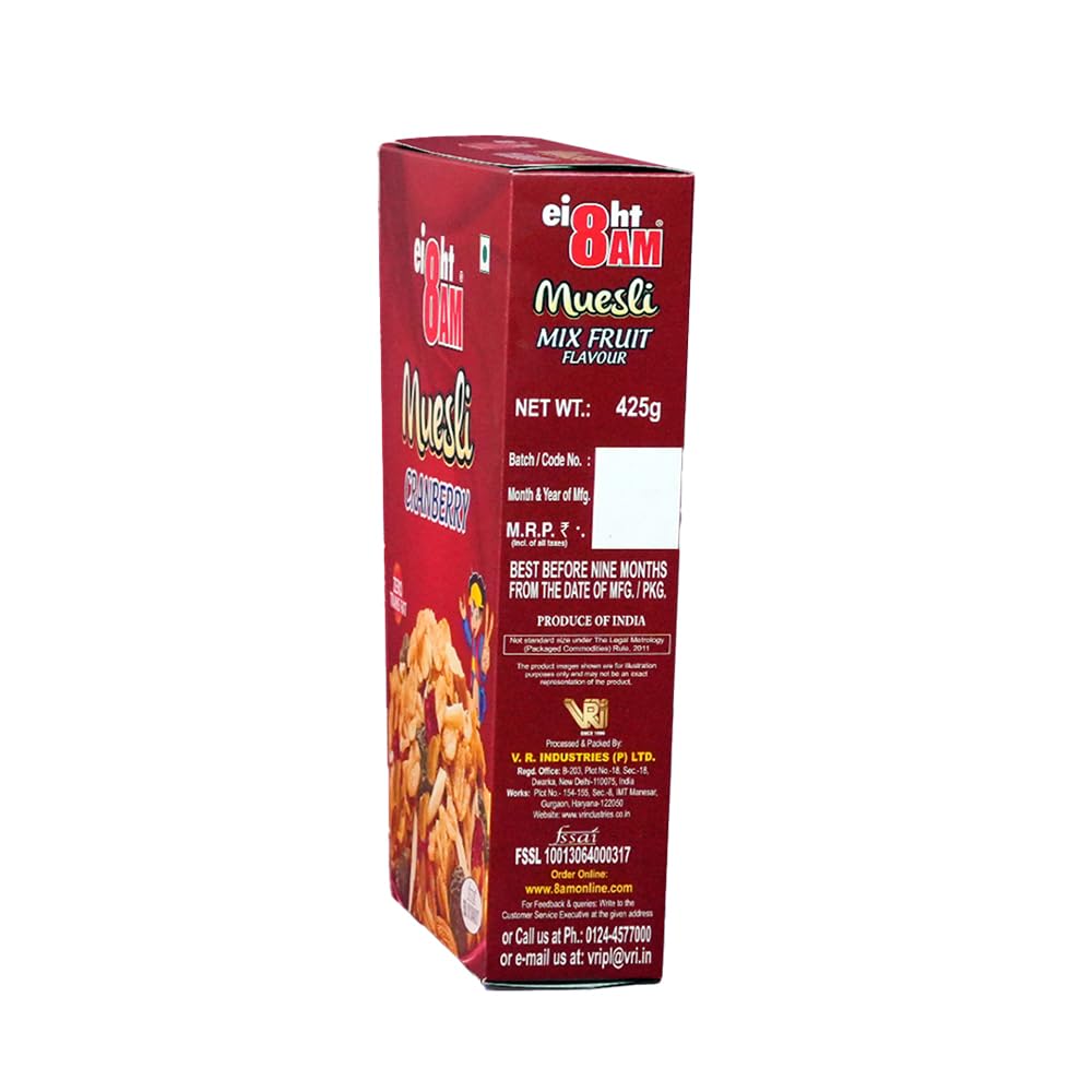8AM Muesli Cranberry, Tasty, Nutritious and Healthy Snacks, Include Whole Grains and Seeds, 425 gm Set of 2 3