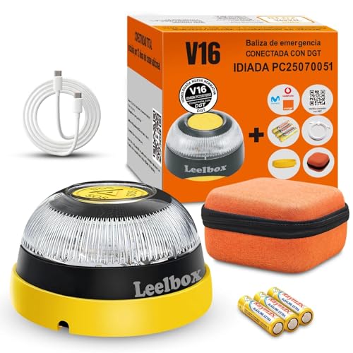 ONGNIUU Baliza V16 Homologada DGT, Luz Emergencia con Geolocalización por SIM Incluida, luz emergencia coche homologado DGT, Base Imantada Fuerte, 1KM Visibilidad, IP54, Sustituto Triángulos