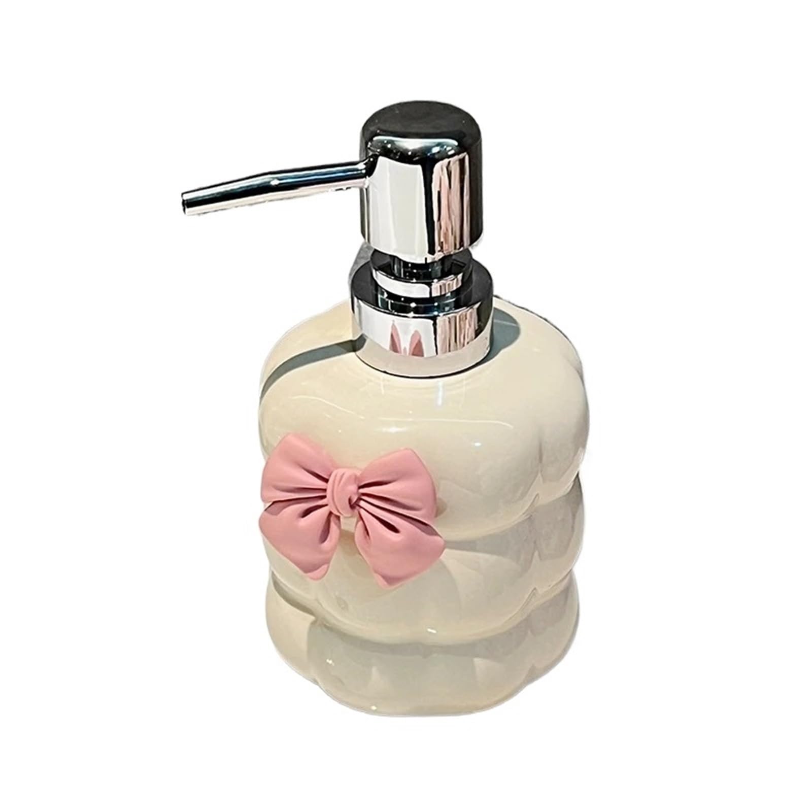 Ceramic Soap Dispenser Bow Cotton Emulsion Bottle Luxury Ceramic Press Lotion Hand Sanitizer Bottled Hotel Bathroom Decoration Accessories(White)