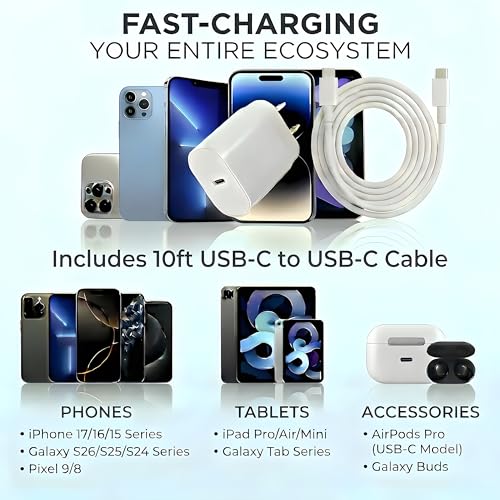 Image of TT&C 30W USB C Charger Block, with 10FT Cable for iPhone 17,16,15