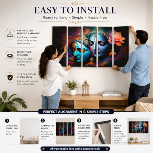 Image of KYARA ARTS Radha Krishna Wall PaintingWith Frame for Living Room, Bedroom, Office, Hotels, Drawing Room Wooden Framed Digital Painting (60inch x 36inch) 01