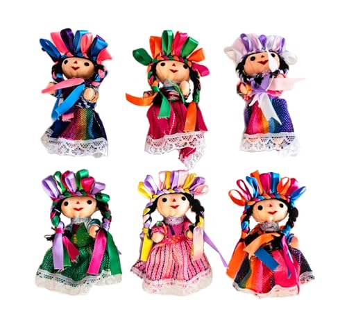 Paquete de 6 muñecas artesanales mexicanas de tela miniatura 1