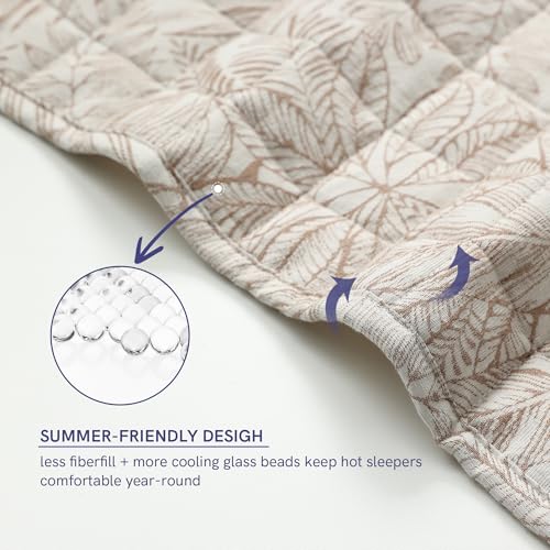 Image of YnM King Size Linen Weighted Blanket for Adults (88x104 Inches, 25 Pounds, Palm Tree), Exclusive Smallest Compartments, Heavy Bed Blanket for Two Persons of 110~190lbs on Queen or King Bed