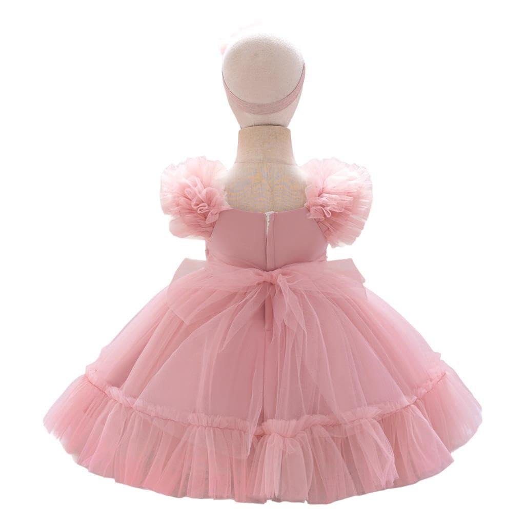 Lito Angels Robe en Tulle Fille avec Bandeau, Taille 9 Mois-3 Ans | Bandeau assorti, Corsage sans manches, encolure carrée, jupe tulle 4 couches, gros nœud à la taille, Mariage, Cérémonie, Fête