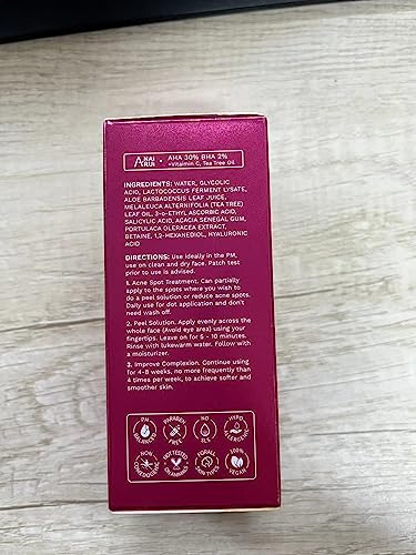 Aha Bha Face Peel Peeling Solution - Glycolic Acid 30% + Salicylic Acid 2% Face Exfoliator Liquid Exfoliant 1 Fl.oz #TOP6