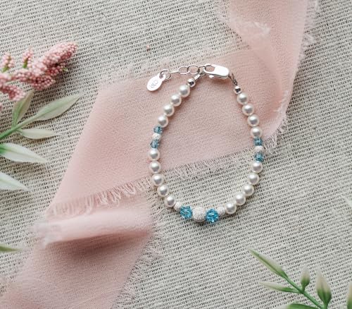 Cherished Moments Sterling Silver Bracelet for Newborn Baby Girls, Toddlers, Kids and Little Girls with High-End Simulated Pearls and Aqua Blue Crystals3