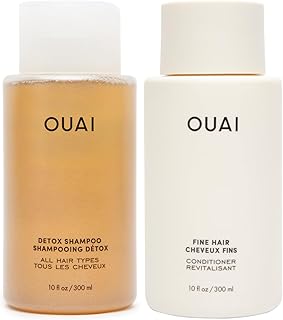 OUAI Champú Detox y acondicionador para cabello fino, champú clarificante para acumulación, suciedad, aceite, producto y agua dura y acondicionador voluminizador para cabello fino (2 unidades)