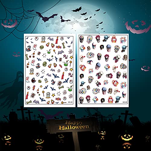 12 Nagelsticker Halloween Selbstklebende Nagelsticker, Halloween 3D Nagelsticker 3D, einschließlich Kürbis / Spinnennetz… – Bild 5