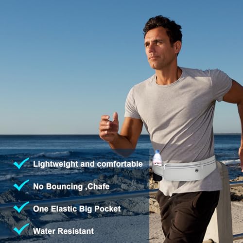 Image of Slim Running Belt for Women Men,Runners Fanny Pack Phone Holder,Money Belt,Running Gear Accessories,with 3 Pockets (Gray)