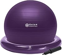 Gaiam Essentials 65cm Yoga Ball Chair with Inflatable Base Kit - Stability Exercise Ball for Office Desk or Home Workouts, Includes Air Pump