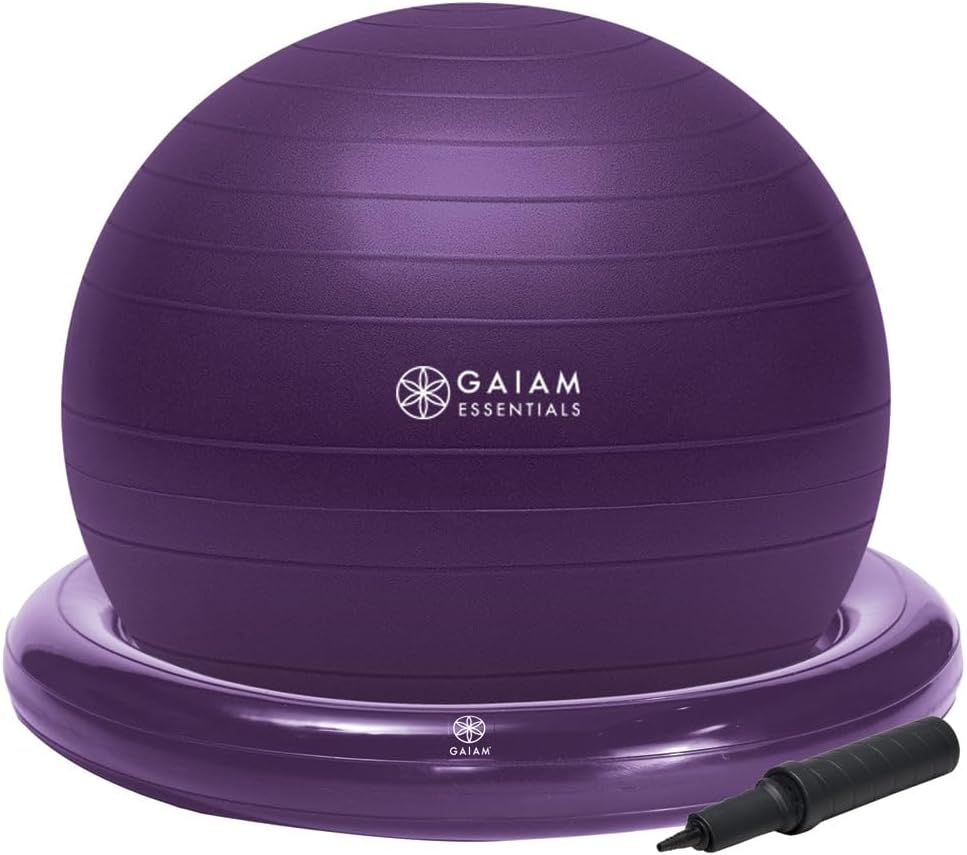 Essentials Balance Ball & Base Kit, 65cm Yoga Ball Chair, Exercise Ball with Inflatable Ring Base for Home or Office Desk, Includes Air Pump