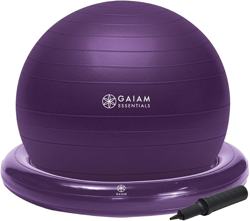 Essentials Balance Ball & Base Kit, silla de pelota de yoga, pelota de ejercicio con base de anillo inflable para escritorio de hogar u oficina, incluye bomba de aire