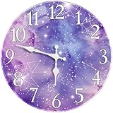 Britimes Round Purple Wall Clock Silent Non-Ticking Battery Operated Glass Decorative Outdoor Waterproof Clock 12 Inch, Galaxy Constellation Home Decor for Living Room, Kitchen, Bathroom, and Bedroom