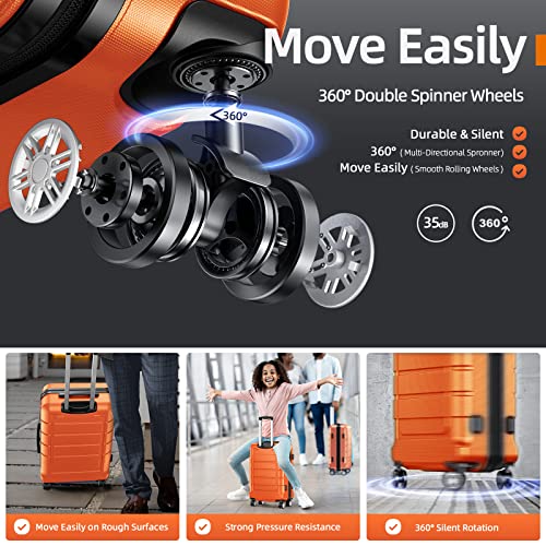 Showkoo Luggage Sets Expandable Pc+Abs Durable Suitcase Sets Double Wheels Tsa Lock 4 Piece Luggage Set Orange #TOP2
