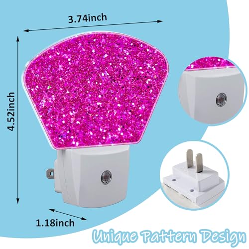 Image of Night Light Pink Glitter Plug-in LED Dusk-to-Dawn Sensor Soft Night Lamp,Suitable for Home Bedroom Bathroom Hallway Stairs