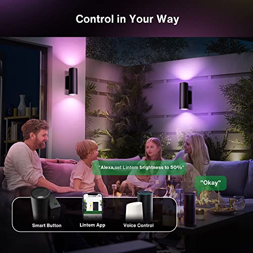 Lintem Smart Up And Down Outdoor Wall Lights，Exterior Wall Sconce，Rgb Color Changing Led Porch Lights Fixtures For Garage, Front Door, Patio, Terrace, Hallway, Porch, Post, Pool Enclosure, Theater #TOP2