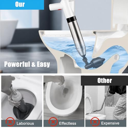 Image of High Pressure Toilet Plunger Heavy Duty Air Drain Blaster, Real-Time Barometer & Storage Bag, Multi-Drain Clog Remover for Toilets, Sinks, Tubs & Pipes - Fast Effective Unclogging Tool (Black)