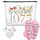 Xuniea 50 Geburtstagsgeschenk Set für Frauen, Kosmetiktasche 50. Geburtstag, Lustige Socken Damen, Schlüsselanhänger Geburtstag, 1975 Geschenkideen für Damen Ehefrau Mutter Oma Schwester Freundin