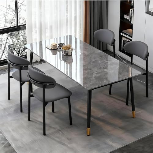 baokais ダイニングテーブルセット4人用 だいにんくテーブルセット4人 2人掛け 4人け 6人掛け セラミック天板 大理石柄 北欧 5点セット テーブル 1点 チェア 4脚 餐桌おしゃれな レストラン 茶室 朝食 オフィス カフェ 食卓椅子（グレー） - baokais - 商品画像
