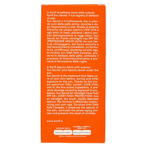 Korff Sun Secret Air Fluid Ultralight Face SPF50 nawilżający i przeciwstarzeniowy, ultralekka tekstura, bardzo wysoka ochrona, 50 ml