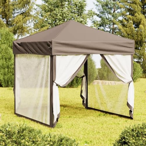 ShGaxin Tonnelle de fête pliable avec murs gris taupe, 2 x 2 m, Tonnelle de jardin, Tonnelle pour extérieur, tentes de fête, tentes pliantes, tente pour...