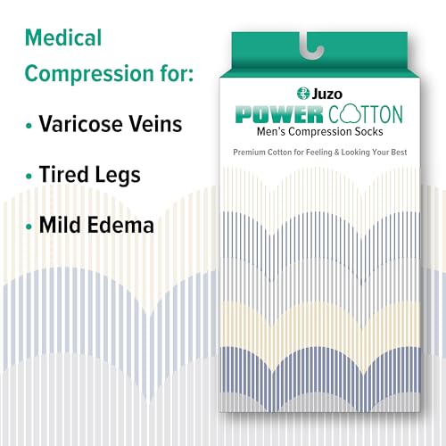 Image of Juzo Dynamic Men's Cotton Closed Toe Compression Knee High, 20-30 mmHg - Breathable Cotton & Nylon Fabric, Compression Therapy for Poor Circulation, Made in the USA