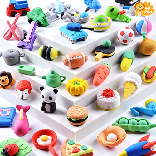 FUNNISM 40PCS Pencil Erasers for Kids Bulk,3D Mini Erasers Puzzle...