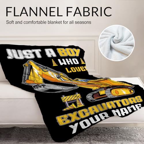 Image of Custom Excavator Blanket for Teens - Plush Fluffy Yellow Throw Blanket - 50 inchx60 inch Inches for Sofa - Cool Construction Gifts