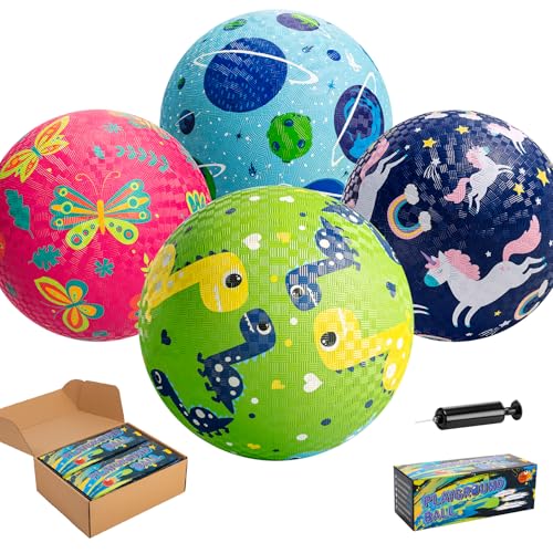 Vastoy 4Pcs Rubberballs 8.5 Inch Playground Ball Set with Pump - Dodgeball and Kick balls for Kids Ages 3-12, Kids Ballgames for Outdoor Indoor Play, Children Kickball for School Backyard, Garden