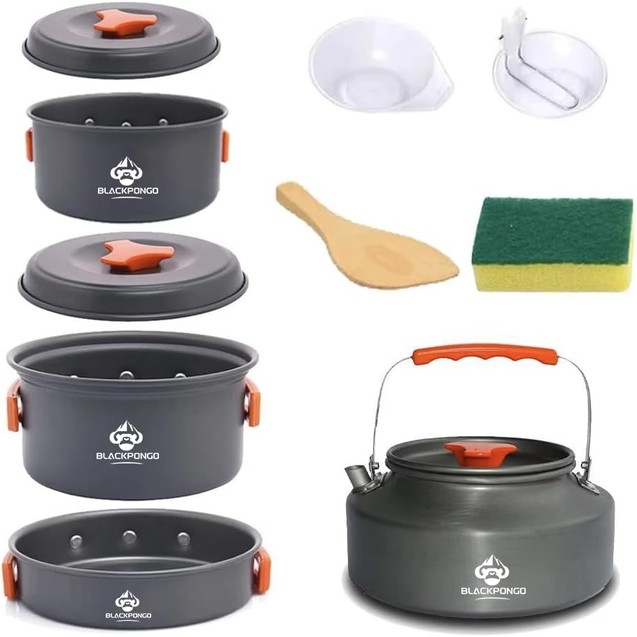 Camping Cookware Mess Kit for Backpacking Gear – Camping Cooking Set – Camping Pots and Pans Set – Camp Kitchen Equipment Accessories Pot Camping Cookware Mess Kit for Backpacking Gear – Camping Cooking Set – Camping Pots and Pans Set – Camp Kitchen Equipment Accessories Pot
