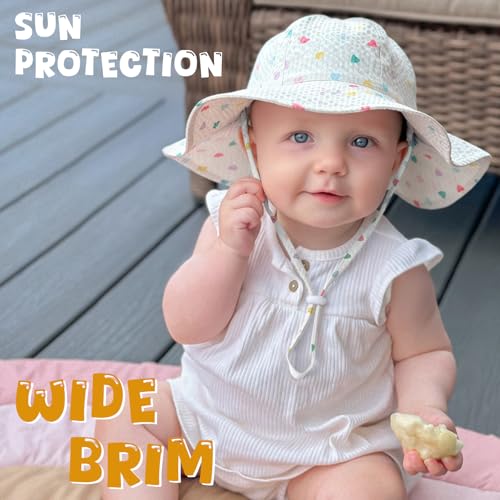 Image of HONGTEYA Baby Sun Hat Toddler Girl Beach Hat Sun Protection Adjustable Outdoor Summer Wide Brim Bucket Hat for Infant Kids