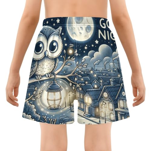 Boy Swim Trunks with Compression Liner Owls Good Night Boys Swim Shorts Quick Dry Beach Shorts3