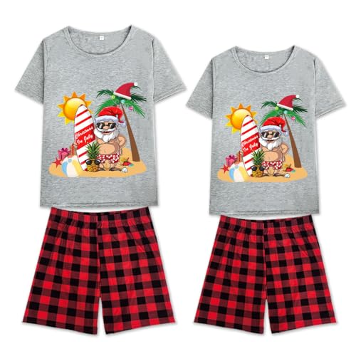 Christmas in July Summer Short Top and Plaids Pant Christmas Matching Pajamas Set2