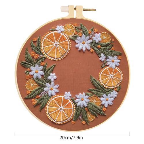 Image of Huacan Embroidery Kit for Beginners Adults Includes Stamped Orange Pattern, Hoop, Color Threads,Tools,Easy to Follow Instruction