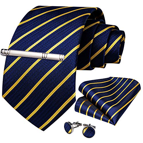 Image of DiBanGu Mens Striped Tie Silk Woven Necktie and Pocket Square Cufflinks Tie Clip Set Wedding Business Formal Gift Tie for Men