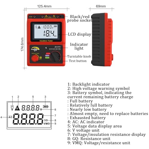 Probador de resistencia de aislamiento con pantalla LCD, medición de conductividad de pintura, máximo 99 cuentas, frecuencia de muestreo de 0,5 a 10/s para pruebas industriales y eléctricas