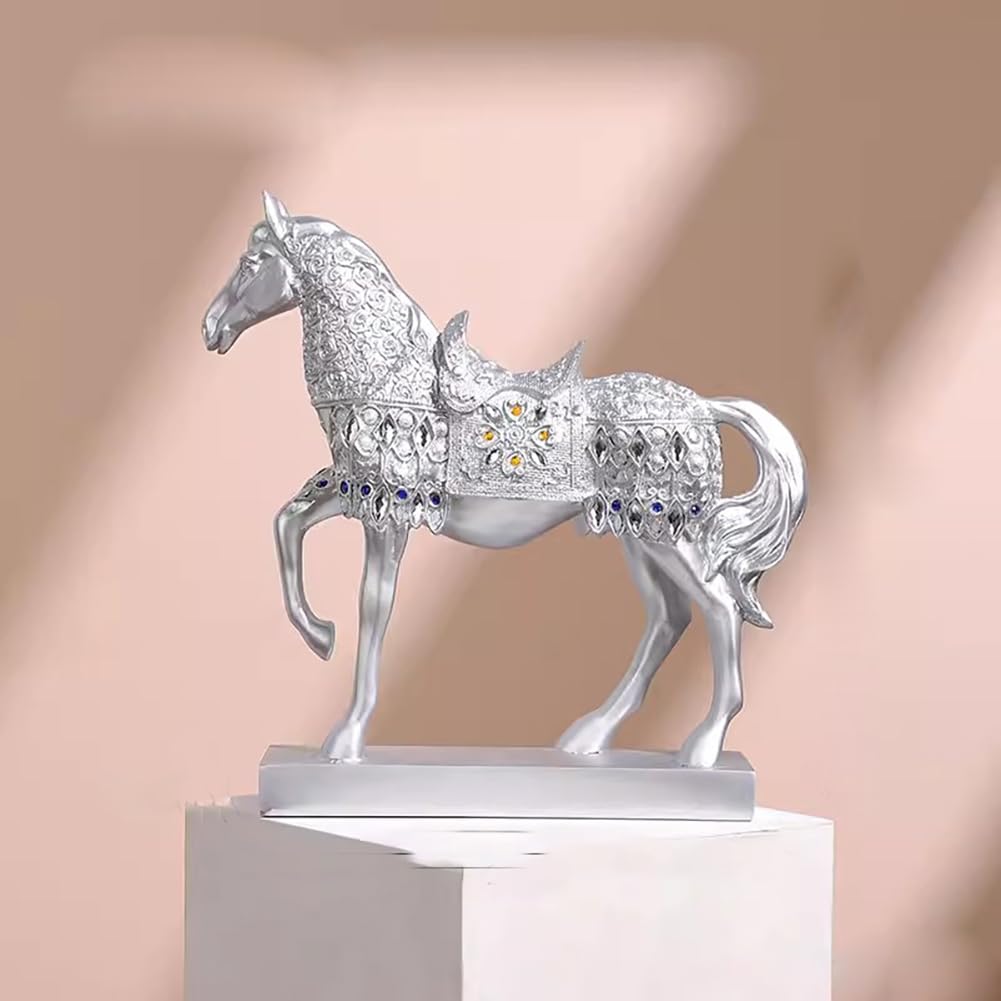 CHUOZI Gold Horse Statue Figurines to Attract Luck and Wealth Resin Standing Art Sculpture Home Office Decoration Tabletop Decor Ornaments for Desk Bookshelf (D)