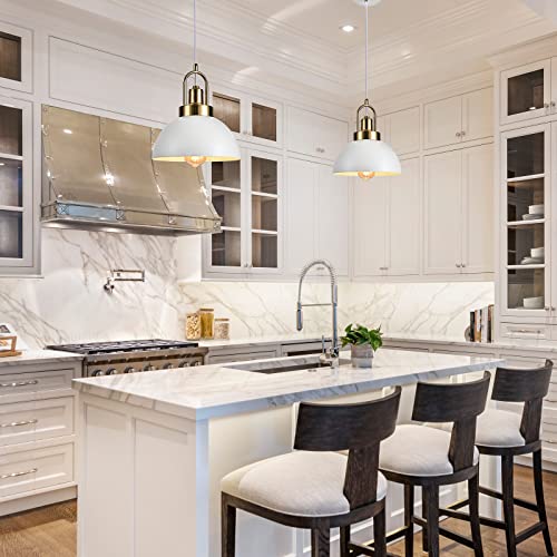 Vintage Pendant Light Fixture 9.84'' Rustic White Farmhouse Pendant Lighting Fixture Retro Dome Pendant Lamp Wire length 78.74'' for Kitchen Island, Dining Room, Hallway, Bedroom, Living Room - Image 5