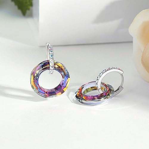 Miniatura 4 de Nuevo Austria Elements Cosmic Ring Crystal Hoop Pendientes Mujer Moda 925 Plata de Ley Pendientes de gota Pendientes de Boda Fiesta Joyería Regalo